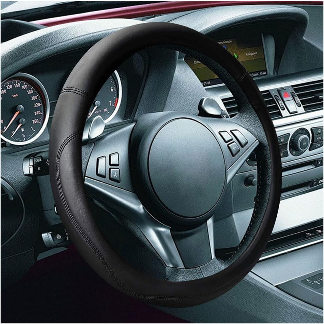 14.5"-15" Car Steering Wheel Cover, Microfiber Leather Cover, Anti-Slip Breathable Steering Wheel Decoration, Universal Steering Wheel Accessories for Diverse Cars (Black) image number 2