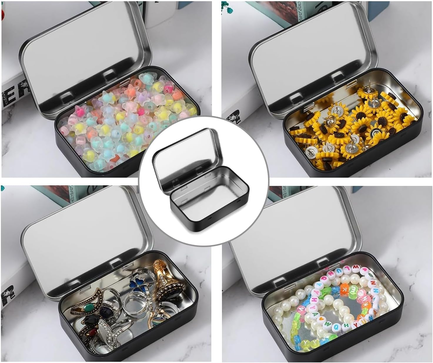 Vikrami 3-Pack Tin Box Candy Key Earrings Coin Metal Storage Boxes (Black) image number 5