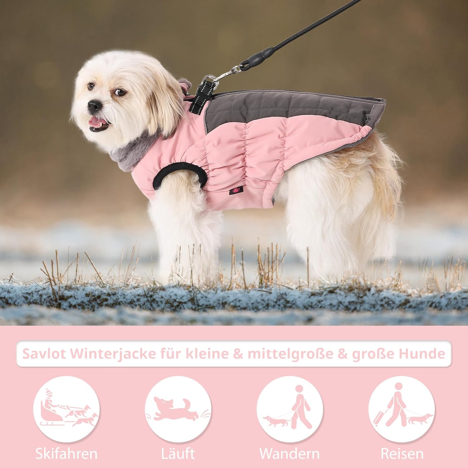 Savlot Dog Coats for Cold Weather, Cosy Windproof Winter Dog Jacket, Thick Padded Warm Vest with Harness for Puppies, Small, Medium and Large Dogs (XS, Pink) image number 5