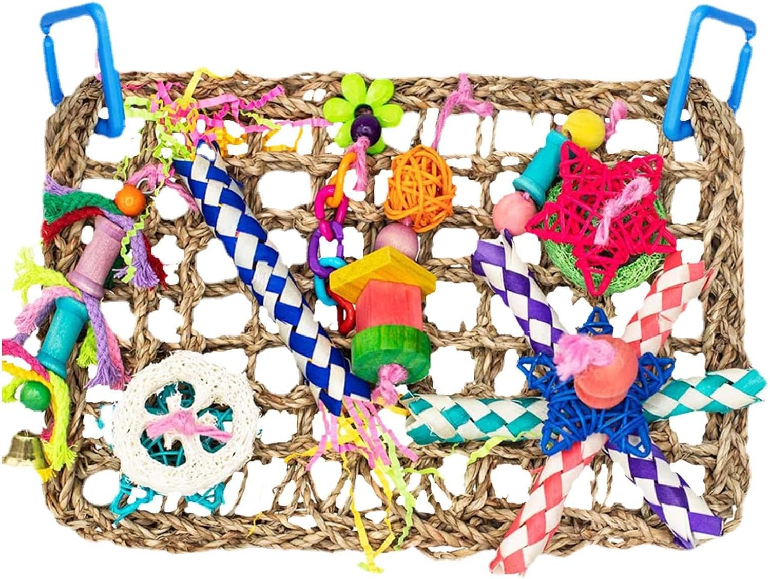 Bird Foraging Wall Toy - Bird Parakeet Toys Foraging Shredding Toys - Parakeet Toys Bird Foraging Toys Seagrass Woven Climbing Net Chewing Interactive for Parrots Parakeets image number 2