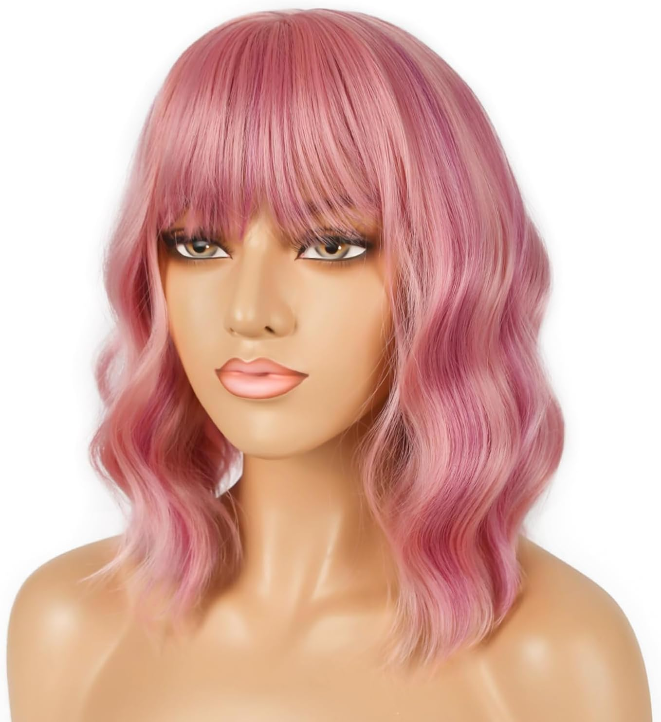 YEESHEDO Women'S Wig Pink Mix Pastel Pink Short Bob with Fringe Curls Natural Wigs for Women Cosplay Wig 35 Cm image number 5
