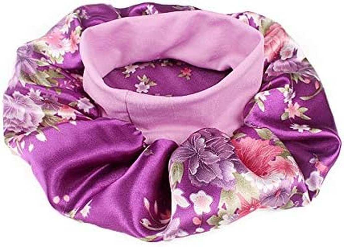 DEPHNARSA 6 Pieces Large Satin Bonnet Sleep Caps Soft Elastic Wide Band Satin Sleeping Cap & Hat Head Cover for Women Hair Loss, Natural Curly Hair Braids - B-Large Printed image number 5