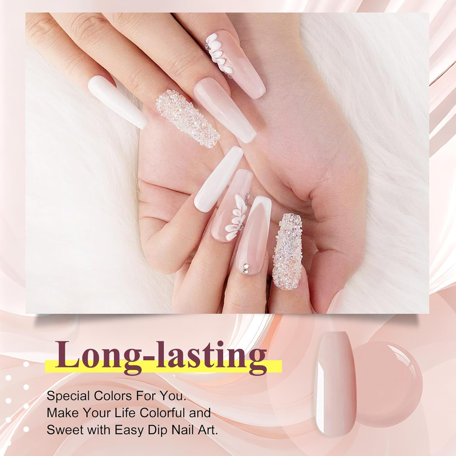 Acrylic Powder Clear White Nude Colored Polymer Nail Art for Acrylic Nails Extension No Need Nail Lamp, 1 Oz (Hj-Nap017-Nude)