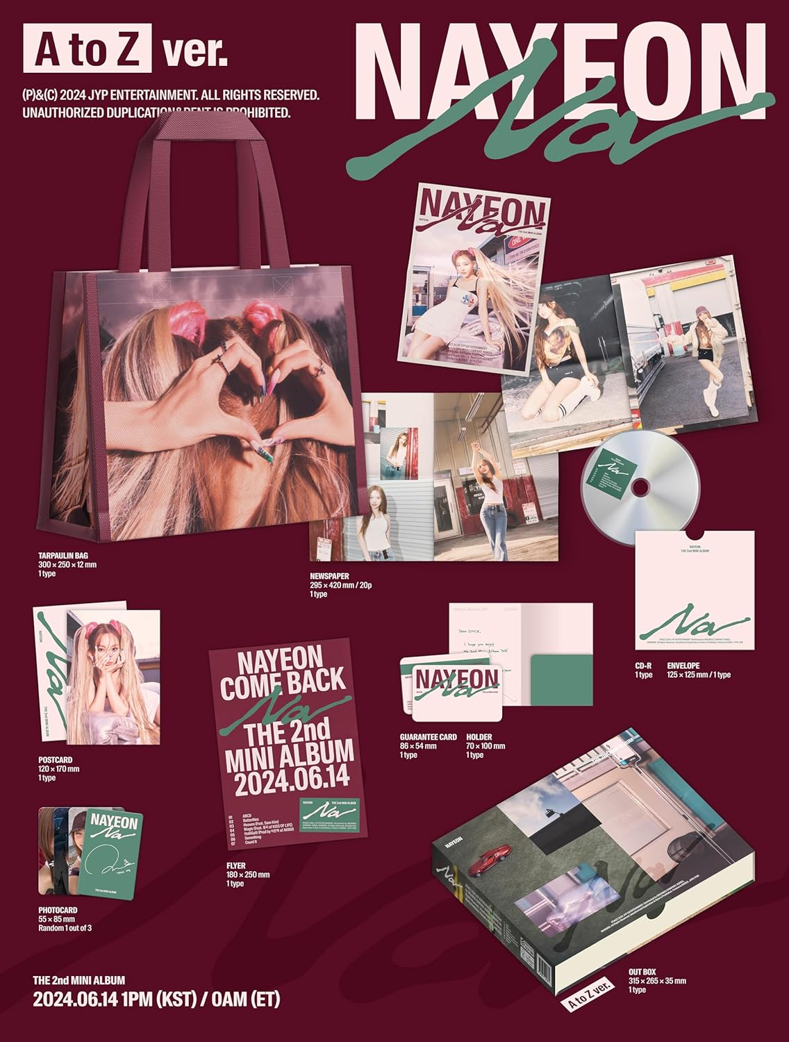 Twice Nayeon NA 2Nd Mini Album Limited Edition a to Z Version Cd+1Ea Tarpaulin Bag+20P Newspaper+1P Postcard+1Ea Flyer+1P Photocard+1Ea Guarantee Card&Holder+Tracking Sealed image number 3