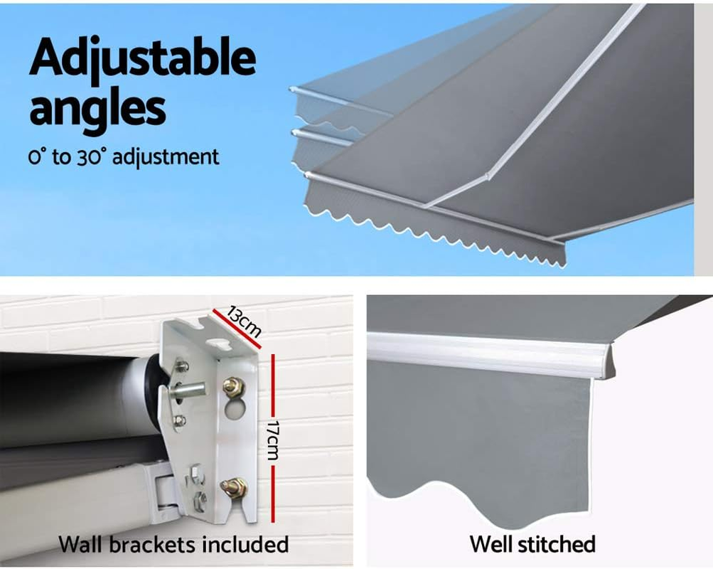 Instahut Folding Arm Awning 4M X 2.5M Pearl Grey Retractable Blinds Outdoor Patio Terrace Garden Window Sunshade Canopy Manual Hand Crank Adjustable Angles Aluminium Frame Waterproof image number 3