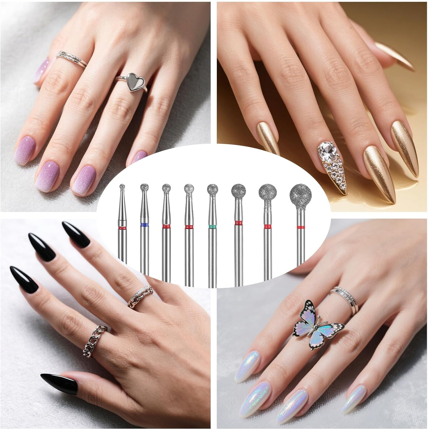 Hecla 16 Pcs Nail Drill Bits 3/32" Diamond Ball Bit Universal Manicure Drill Bits Professional Safety Cuticle Efile Remover Bit Nail Prepare Pedicure Tool for Nails File Machine Acrylic Gel Polishing