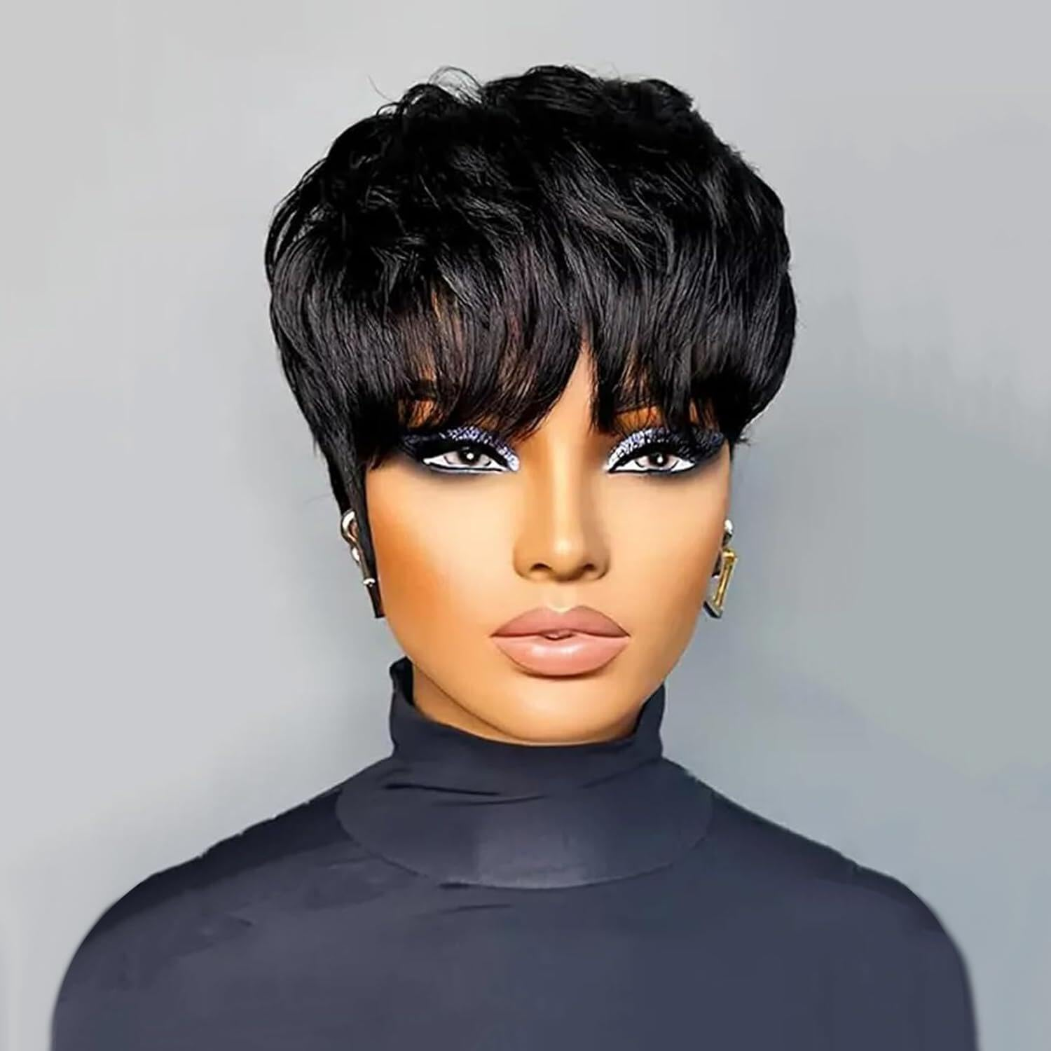 Qiaqiaring Pixie Cut Wigs for Black Women Natural Color 1B Short Layered Pixie Cut Wigs for Women Brazilian Virgin Human Hair Wigs Glueless Wigs image number 3