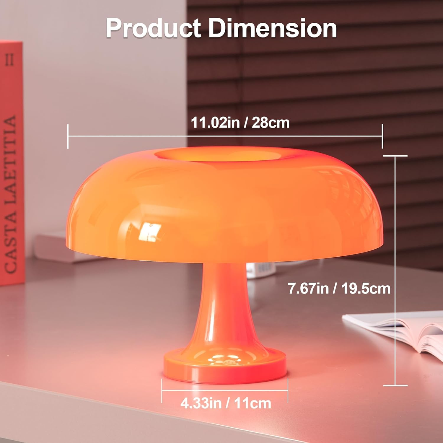 Orange Mushroom Lamp, Vintage Table Lamp, Mid Century Modern Retro Mushroom Style,Cordless Touch Lamps Bedside Charging Model,Dimmable for Bedrooms Living Room Home Decor(Touch Adjustable Version) image number 5