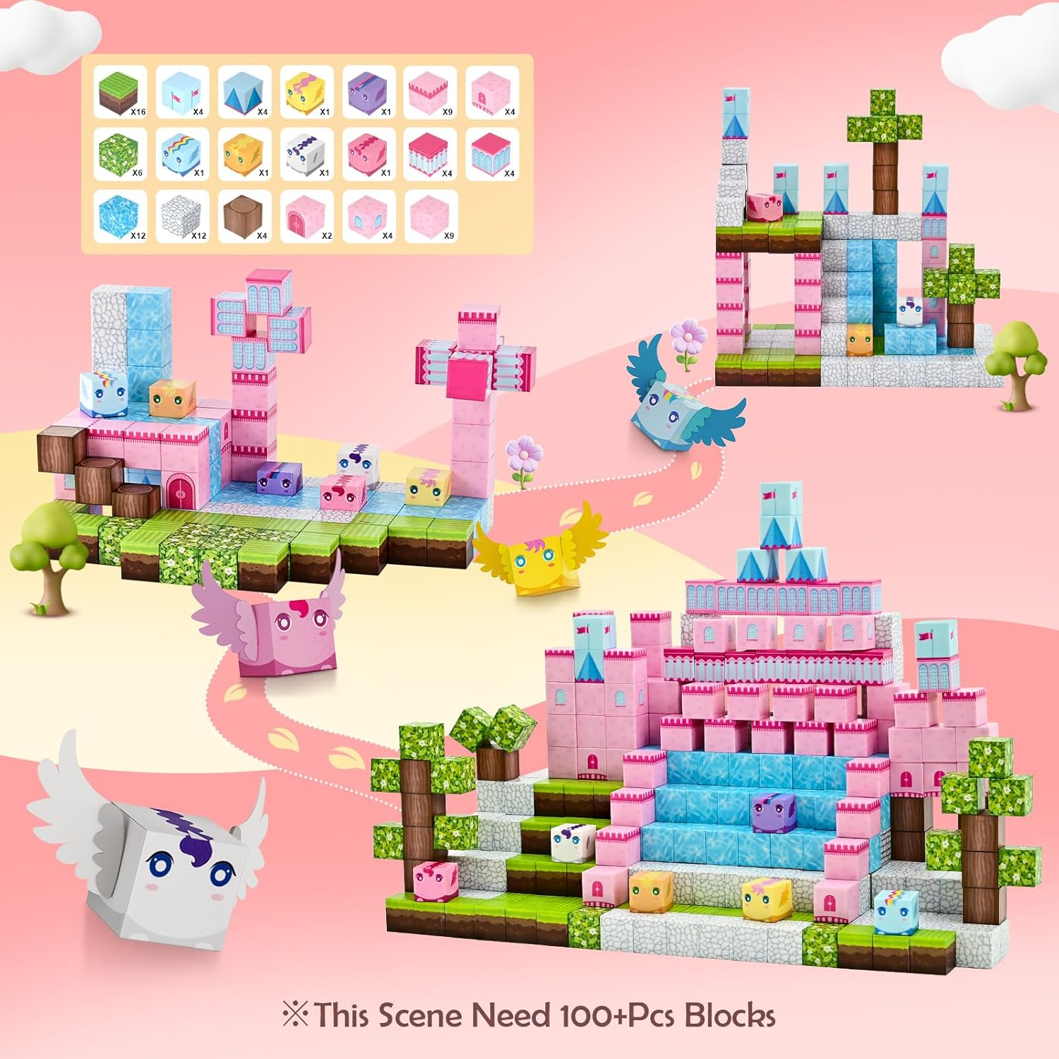 Magnetic Blocks for Girls Toys - 100PCS Magnet Castle Building Set, Sensory Toys for Toddlers, Magnetic Tiles Toys Gifts for Kids Age 3+, Fidget Cubes Construction Toys for Christmas, Birthday image number 1