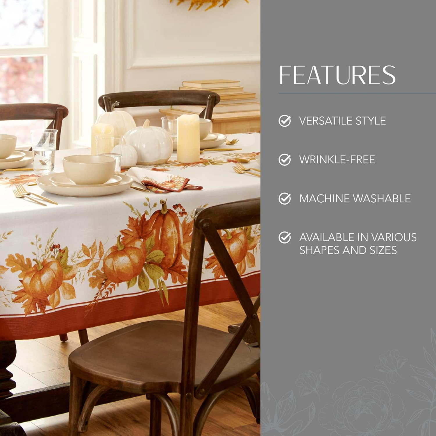 Elrene Home Fashions Autumn Pumpkin Grove Wrinkle Resistant Tablecloth, 60"X120" Rectangle, Multi Color image number 4