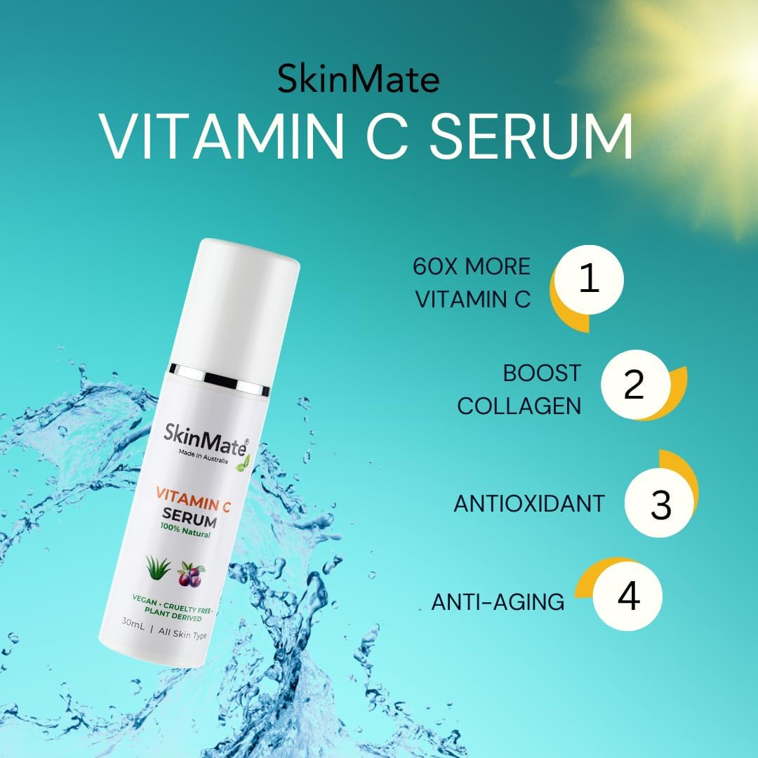 Skinmate Vitamin C Serum, 100% Natural, Vegan, Plant Derived, 30Ml, All Skin Types, Made in Australia