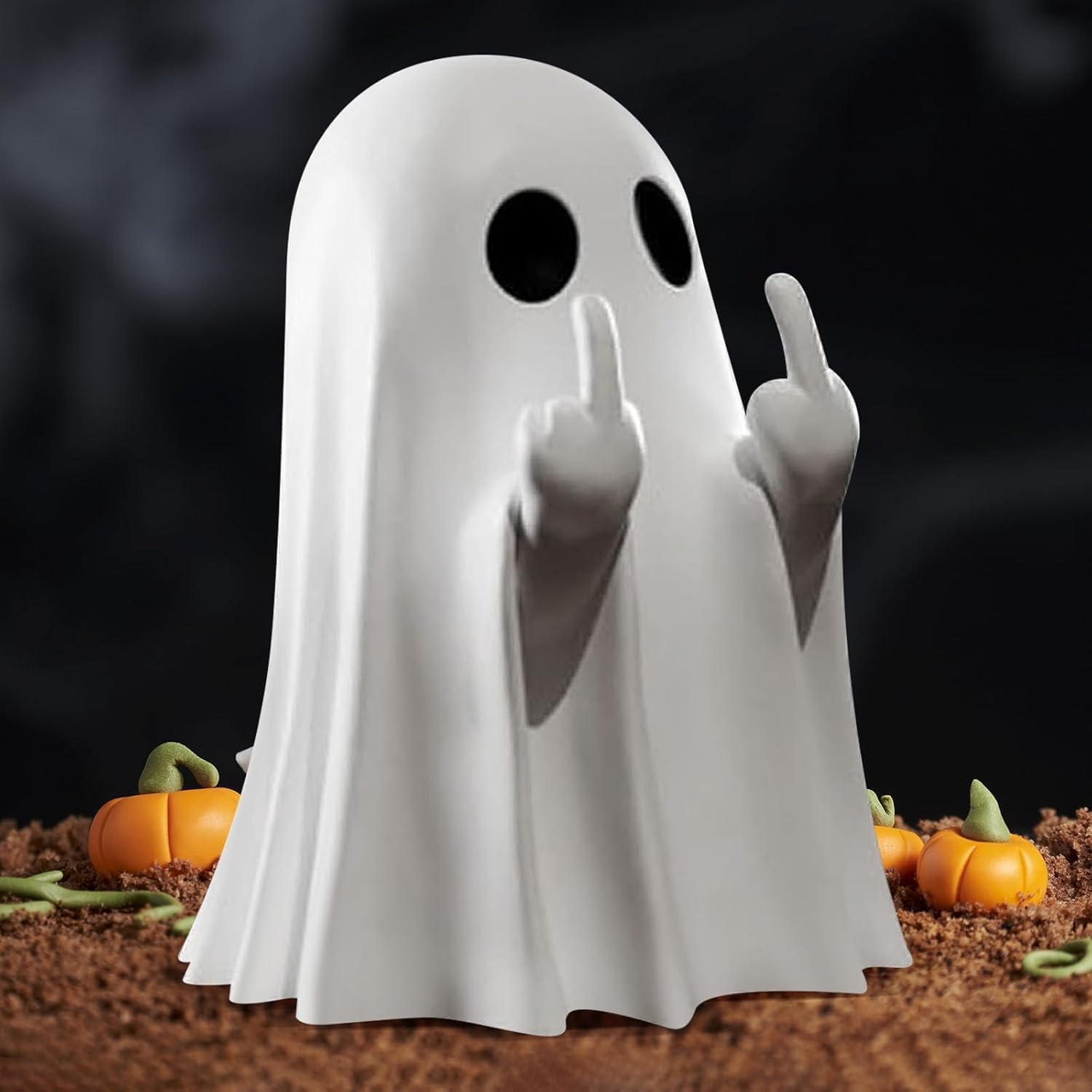 Gladyell Halloween Ghost Figurine - Spooky Resin Middle Finger Ghost Statue, Cute Ghost Decor for Halloween Decorations, Porch and Indoor Spooky Home Decor