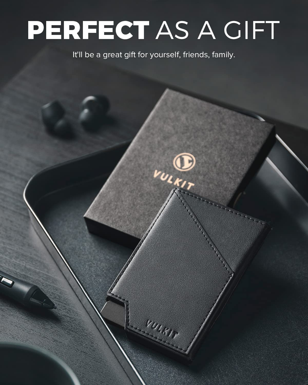 VULKIT Minimalist Slim Wallet for Men Pop up Card Holder RFID Blocking with Money Pocket for Cash & Credit Cards Black image number 2