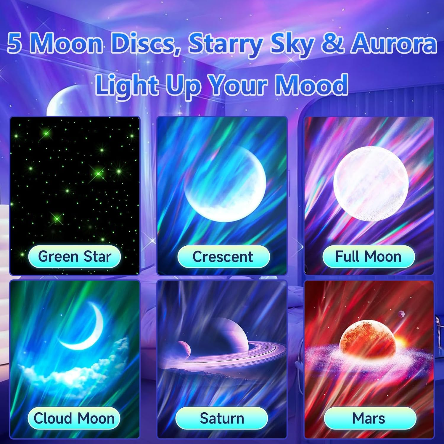 Galaxy Projector for Bedroom, Bluetooth Speaker Star Projector with Built-In Rechargeable Battery, 48 Aurora Colors & 8 White Noise, Remote Control, Christmas Decor & Gifts for Kids and Adults image number 1