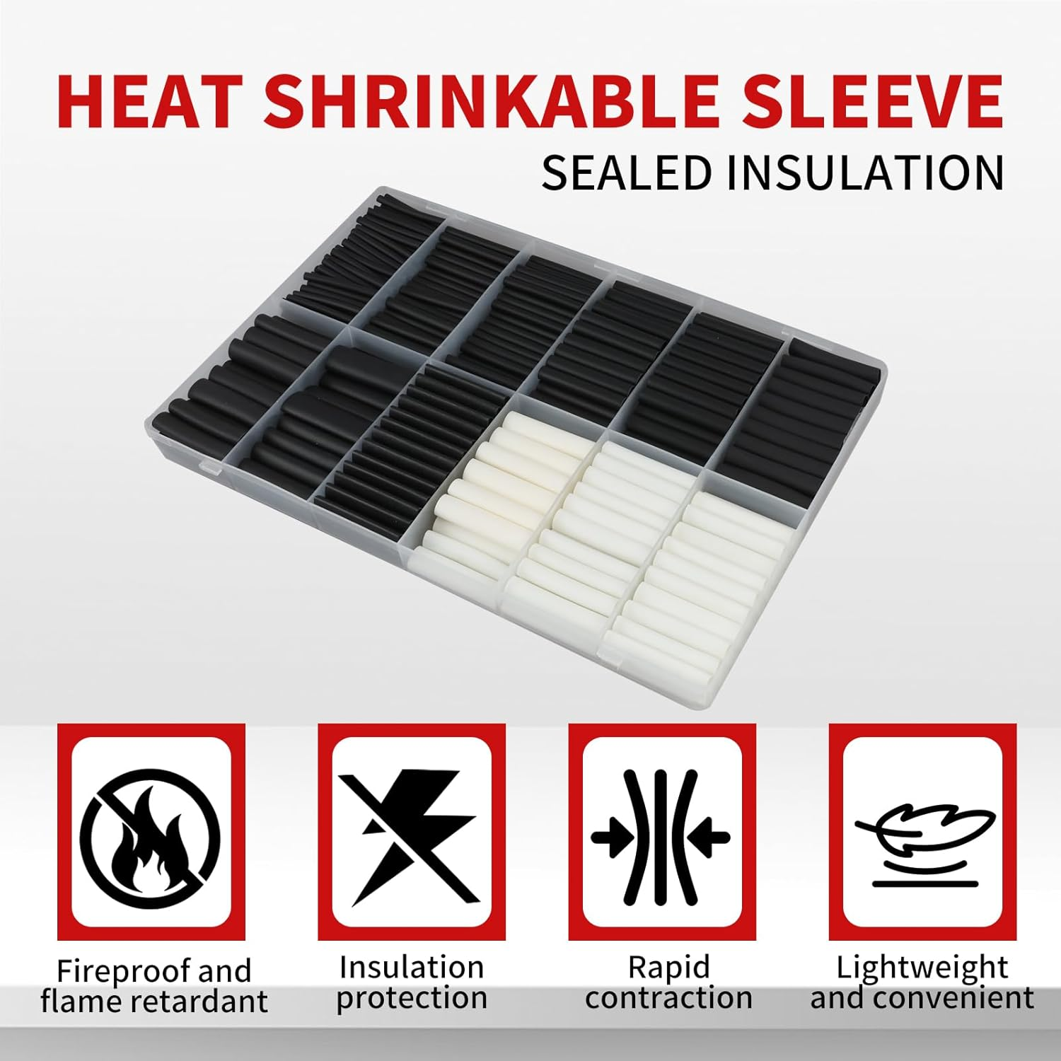 333 Pcs Heat Shrink Tubing Kit, 2:1 High Flexibility Waterproof Insulation Rapid Shrinkage Wire Connectors, Easy Install Fits for Mobile Phone Computer Data Cables (7 Sizes,Black & White) image number 5