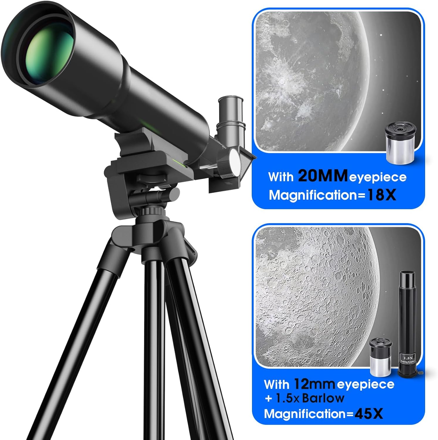 YUANZIMOO Telescope 50Mm Aperture 360Mm AZ Kids Adults Beginners with Tripod Black