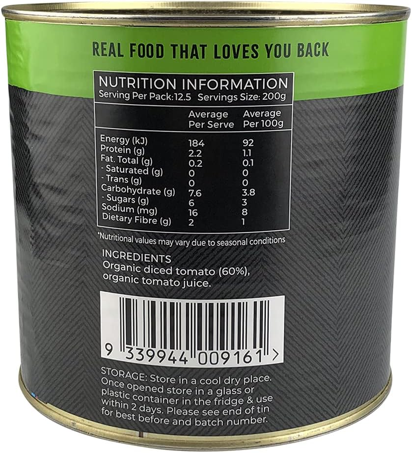 Honest to Goodness, Organic Diced Tomatoes, 2.5 Kilograms - Sourced from 100% Organic Italian Ripe Tomatoes. Picked, Diced and Canned Fresh on the Day. image number 1