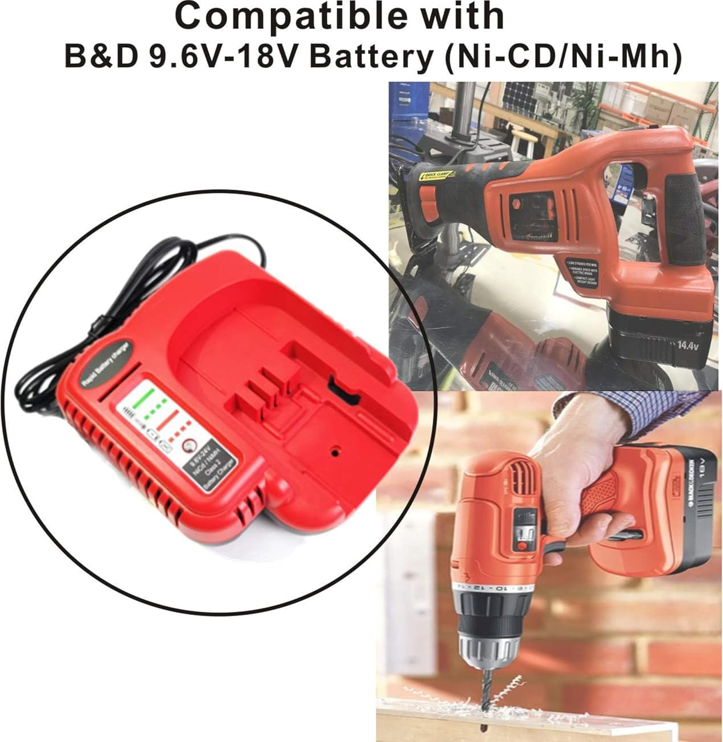 BDCCN24 Multi-Volt Battery Charger,Compatible with Black and Decker 18V 14.4V 12V 9.6V 24V Nicd Nimh Battery HPB18 HPB18-OPE HPB14 HPB12 HPB96 Hpb24,Ni-Mh-Ni-Cd Fast Charger image number 1
