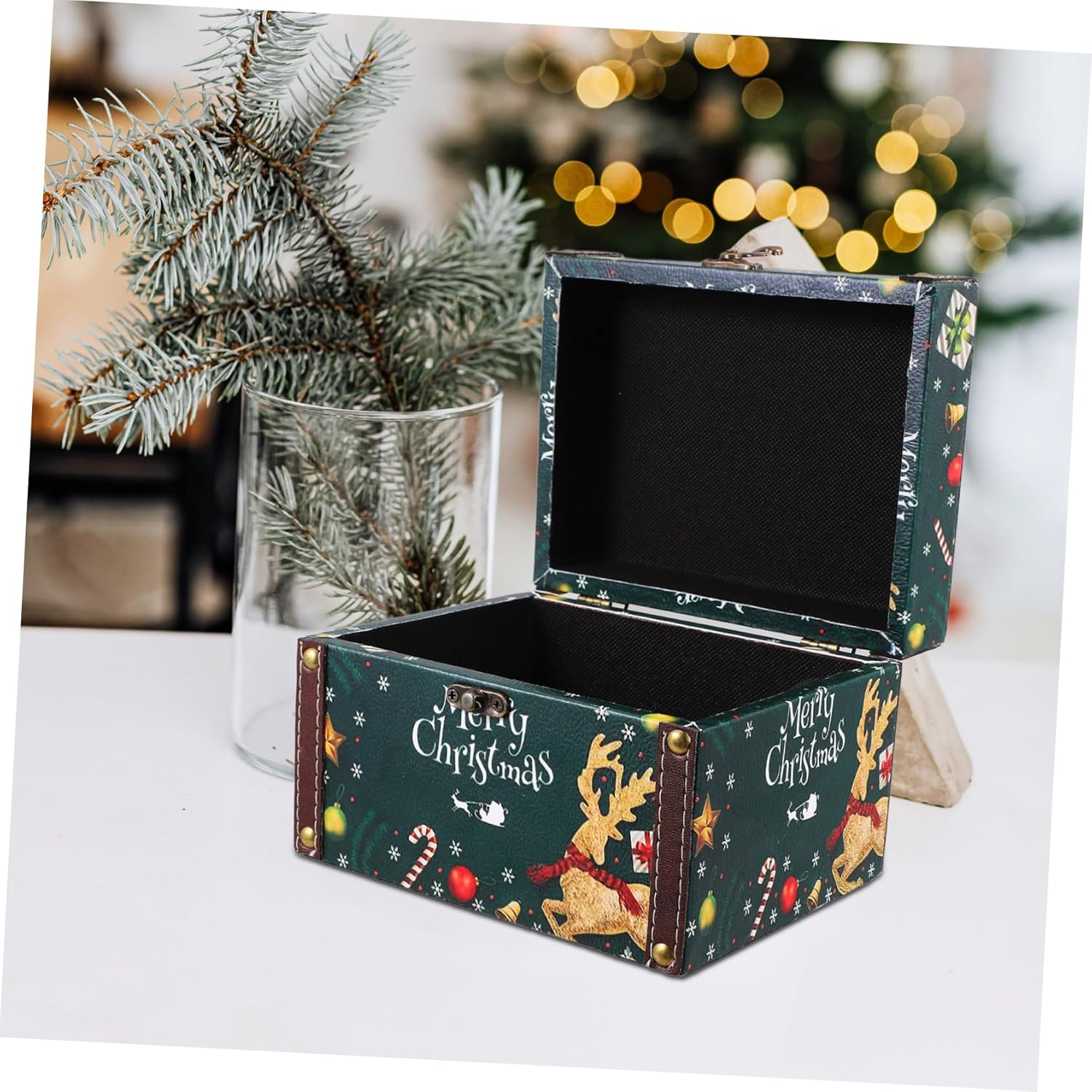 MAGICLULU Wooden Storage Box Christmas Style Candy Box Vintage Style for Christmas Party Favor image number 1