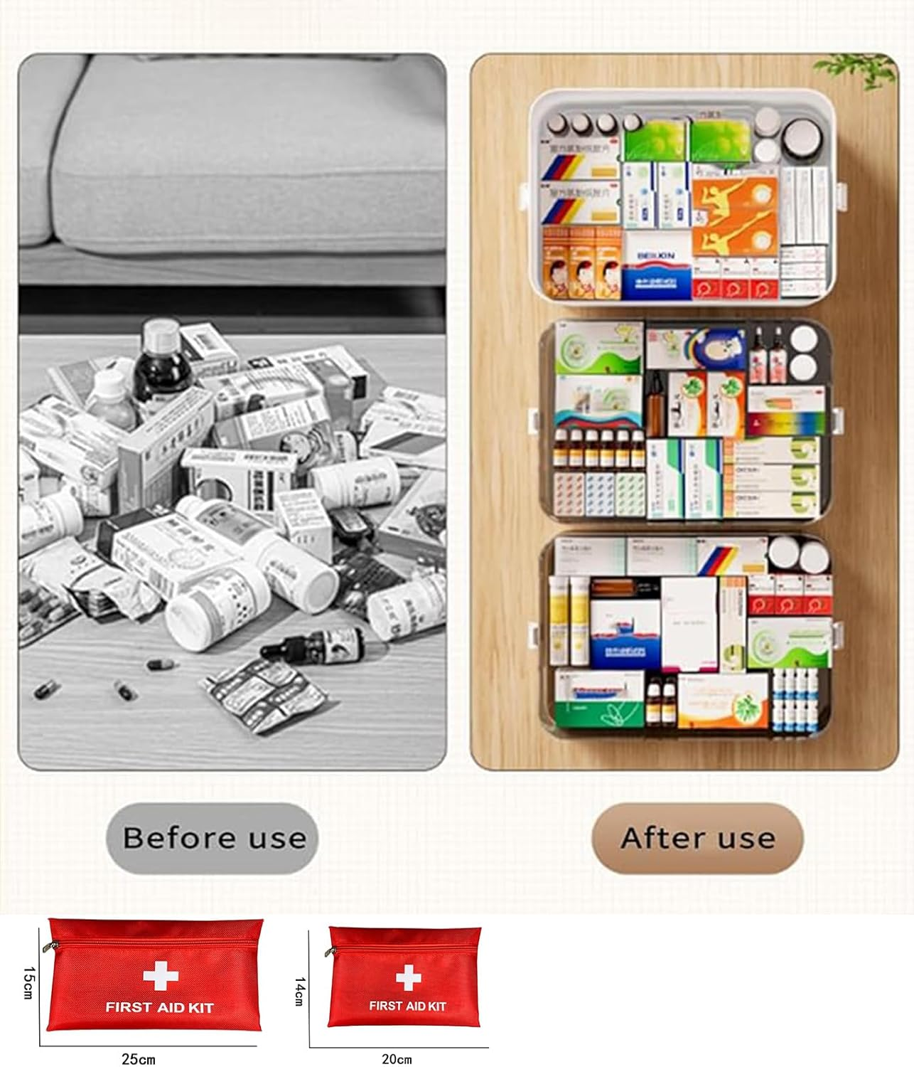 3-Tier Medicine Storage Box,Portable Medicine Organizer. Multipurpose Storage Box with Handle for Home & Travel, Ideal for Emergency First Aid (White) image number 1