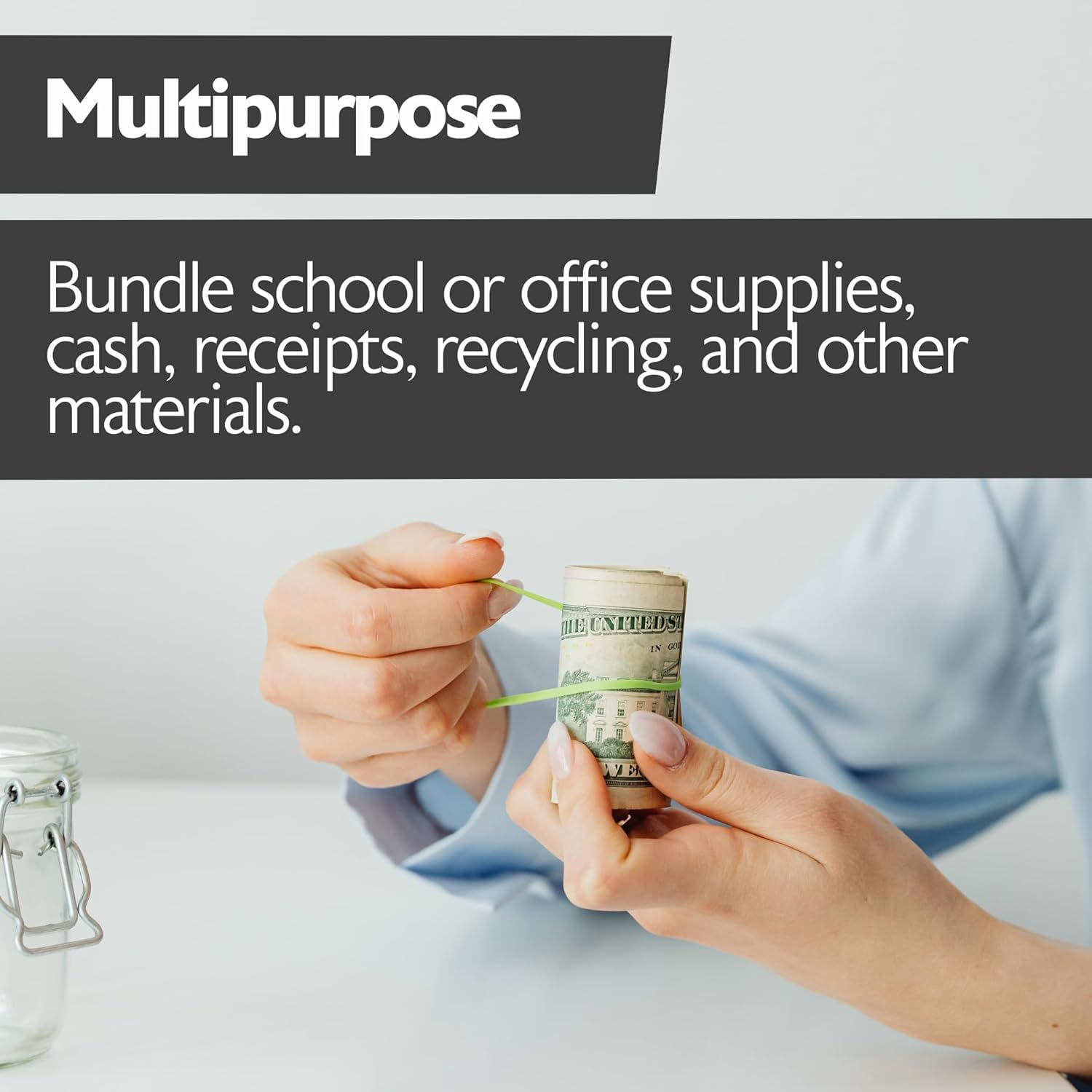 BAZIC 465 Multicolor Rubber Bands for School, Home, or Office (Assorted Dimensions 227G/0.5 Lbs) image number 2