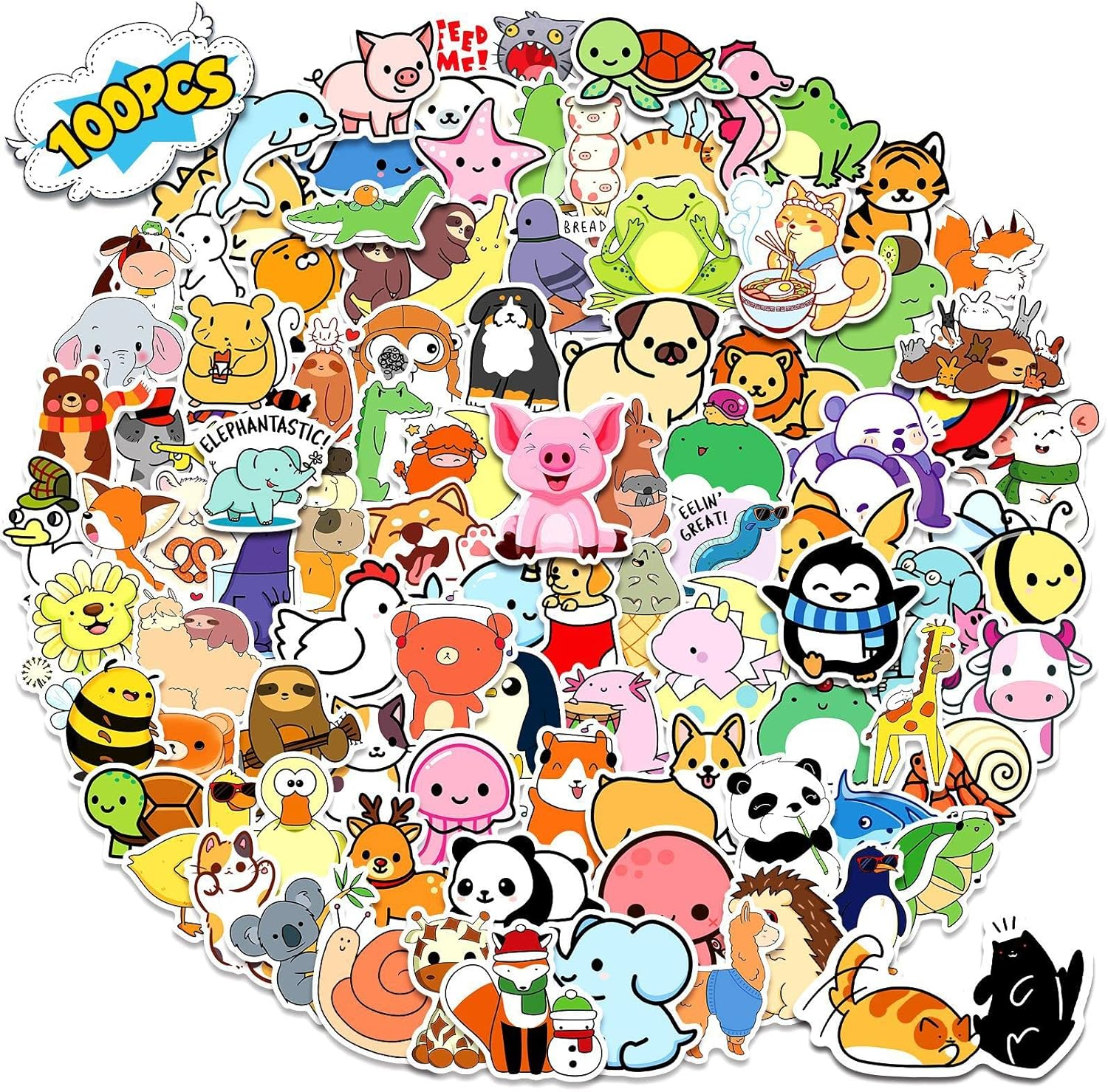 100 Pcs Cute Water Bottle Stickers for Kids &ndash; Kawaii Vinyl Animal Stickers Pack for Laptop Phone Skateboard Journal &ndash; Waterproof Aesthetic Stickers for Girls Boys Teens Teachers