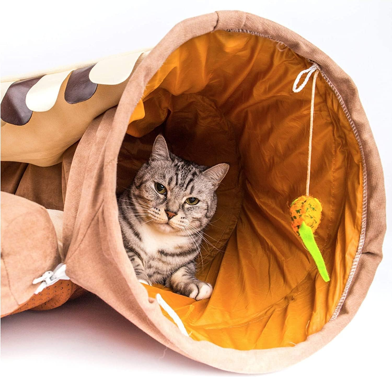 Cat Tunnel Bed, 2-In-1 Cat Bed with Scratching Toys,Rustling Tunnel Paper Design Removable and Washable Soft Warm Bed for Cats Rabbits Indoor Interactive image number 1