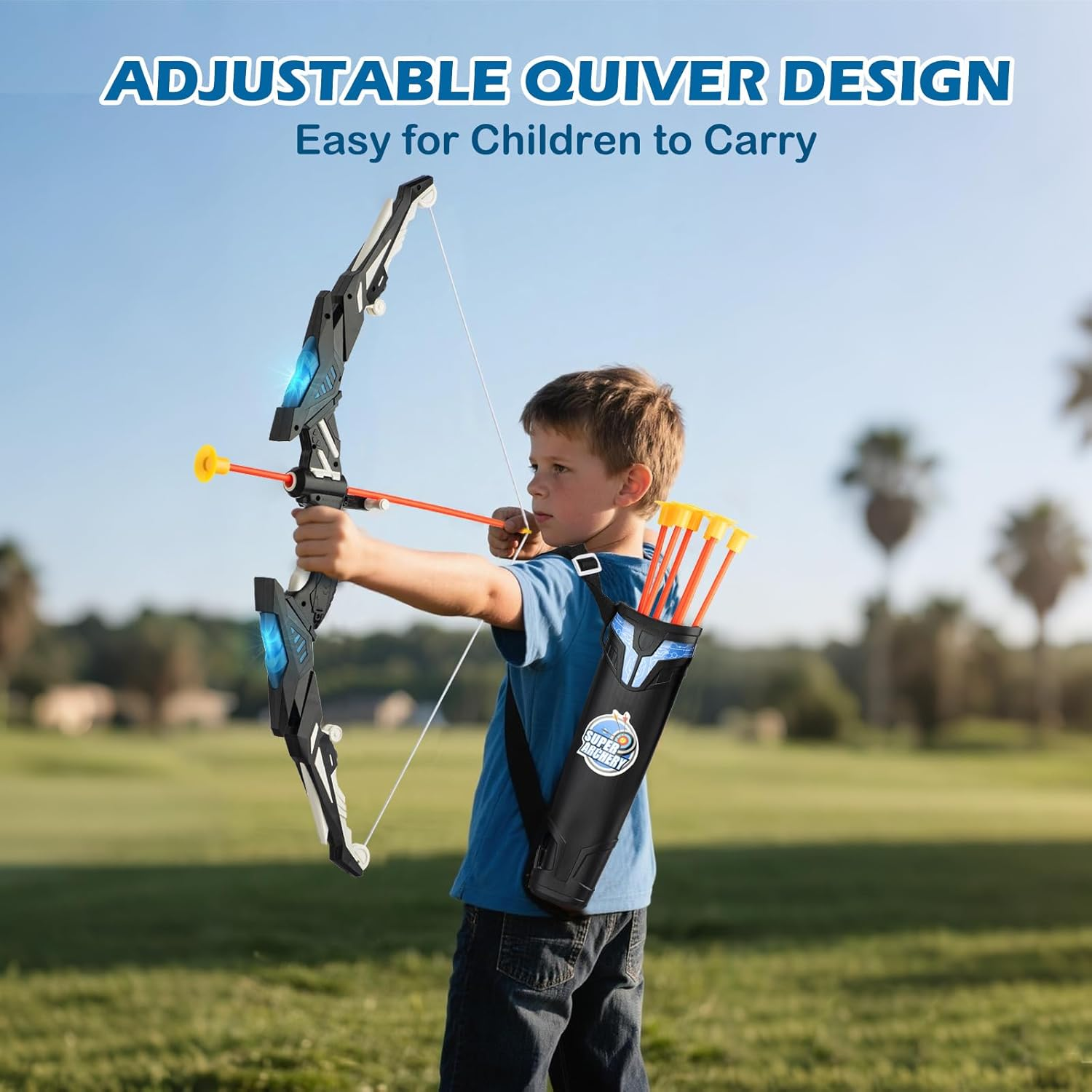 Kids LED Standing Archery Set with Bow & Arrows &ndash; Outdoor Sports Toy for Boys & Girls Ages 4-12, Safe & Fun Target Practice Game, Blue image number 4