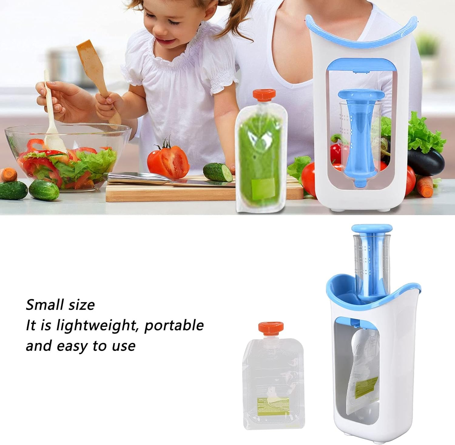 Baby Food Maker, anti Slip Heatable Baby Food Processor Manual Portable Puree Squeezer for Home for Restaurant for Kitchen(Blue) image number 4