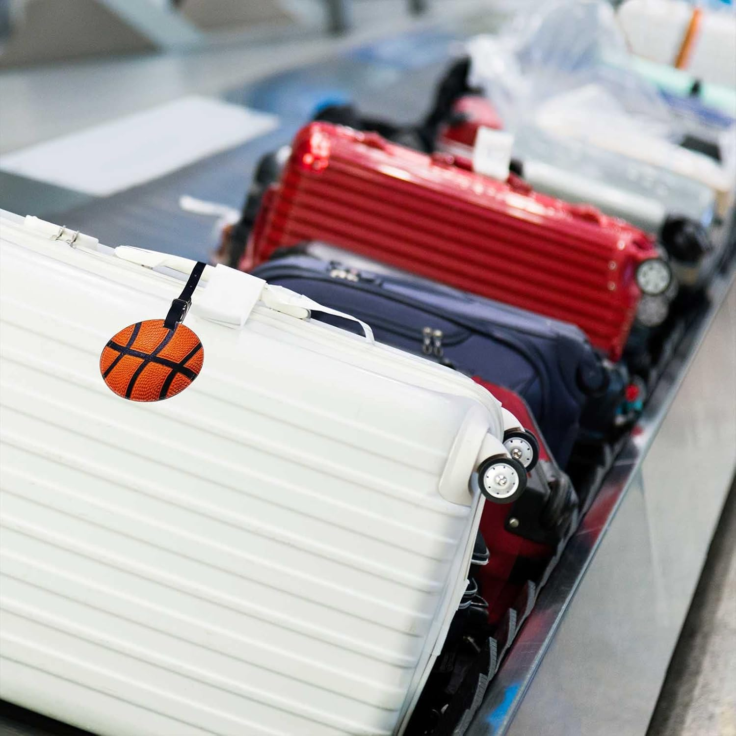 TKS MITLAN 1 Pcs Luggage Tag Basketball Skin Texture Privacy Cover ID Label Address Card for Travel Bag Suitcase Leather Luggage Tag for Women Men Girls Travel(Round) image number 2