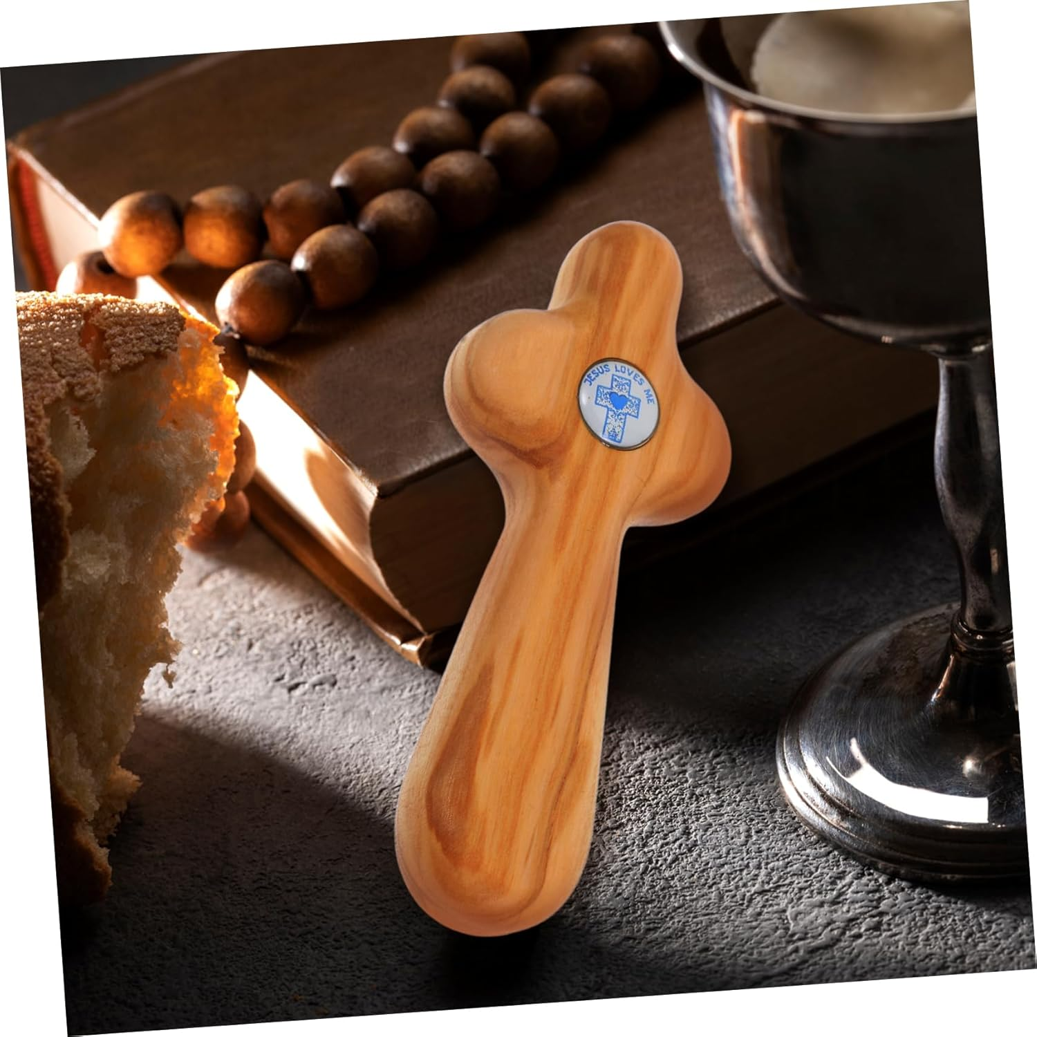 ARTIBETTER Handheld Olive Wood Cross Heart Wooden Cross for Baptismal Pocket Prayers Catholic Confirmation First Communion Sustainable Natural Olive Wood Meaningful Keepsake for Religious image number 6