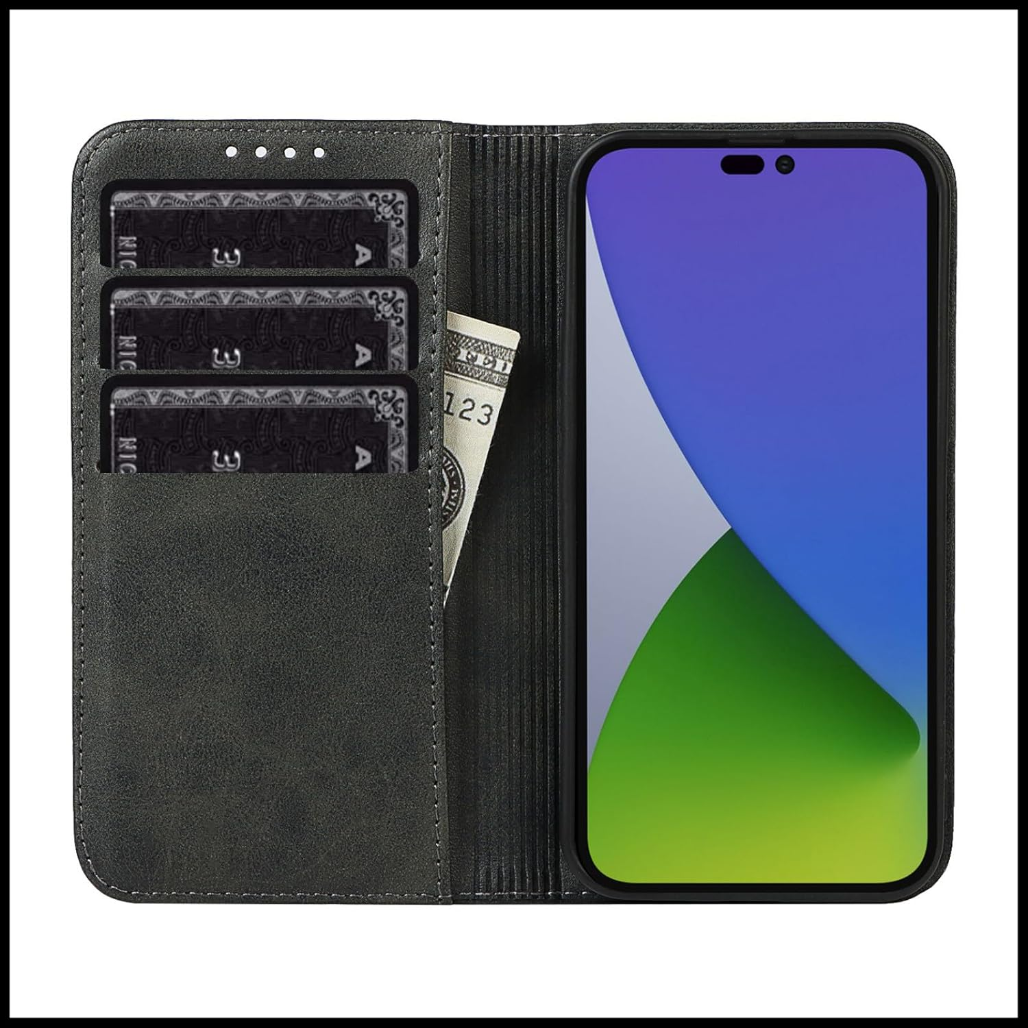 Iphone 15 Pro Max Wallet Case FROLAN Premium PU Leather with Credit Card Holder Slot Flip Drop Protection Shockproof Cover 6.7 Inch(Black) image number 4