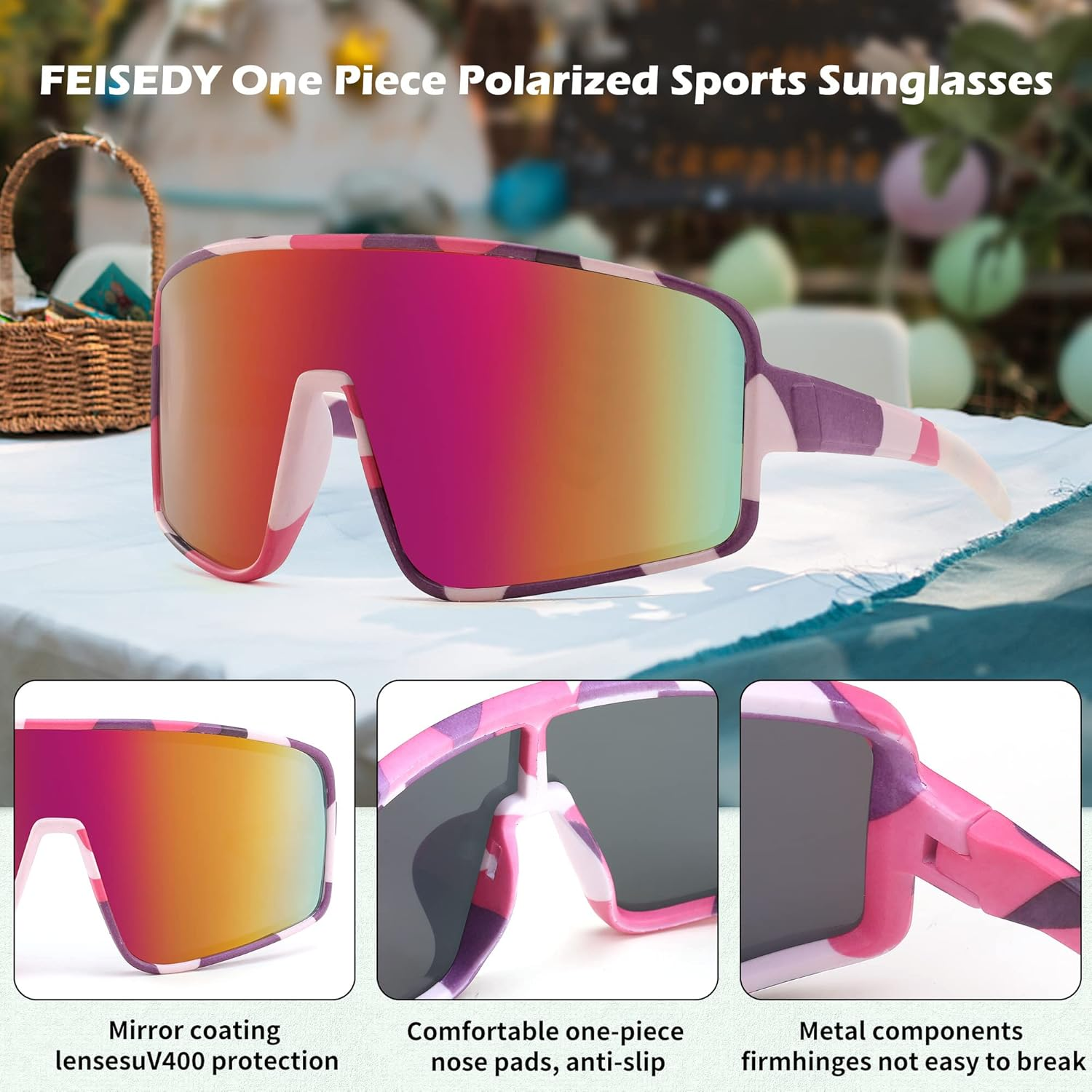 FEISEDY Sports Sunglasses Polarized Oversized Shield for Women Men Youth Baseball Cycling Running Outdoor Visor B2988