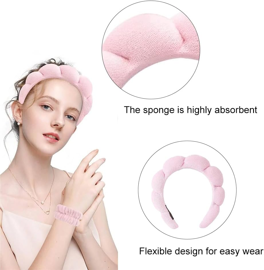 Hair Band Cosmetic Headband, Headband Hand Strap Set, Face Wash Headband, Skin Care Headband, Women'S Spa Hair Band, Daily Wear, Yoga, Sports, Skin Care, Cleaning, Pink image number 4