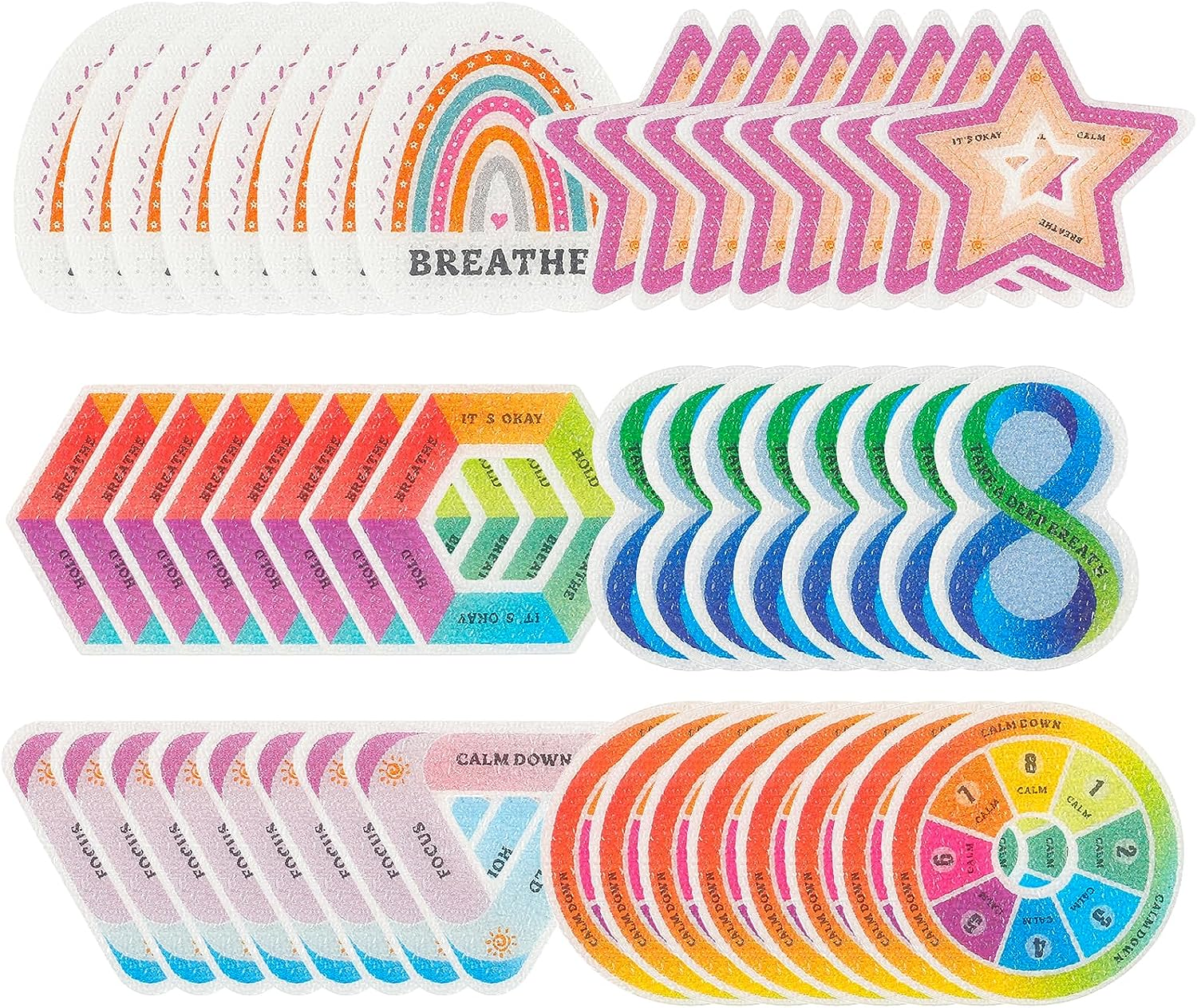 48 Pcs Calm Stickers for Anxiety Sensory Stickers, 6 Styles Textured Stickers Cute Reusable Sensory Stickers with Strong Adhesive Backing Funny Calming Stickers for Adults Kids School Classroom image number 4