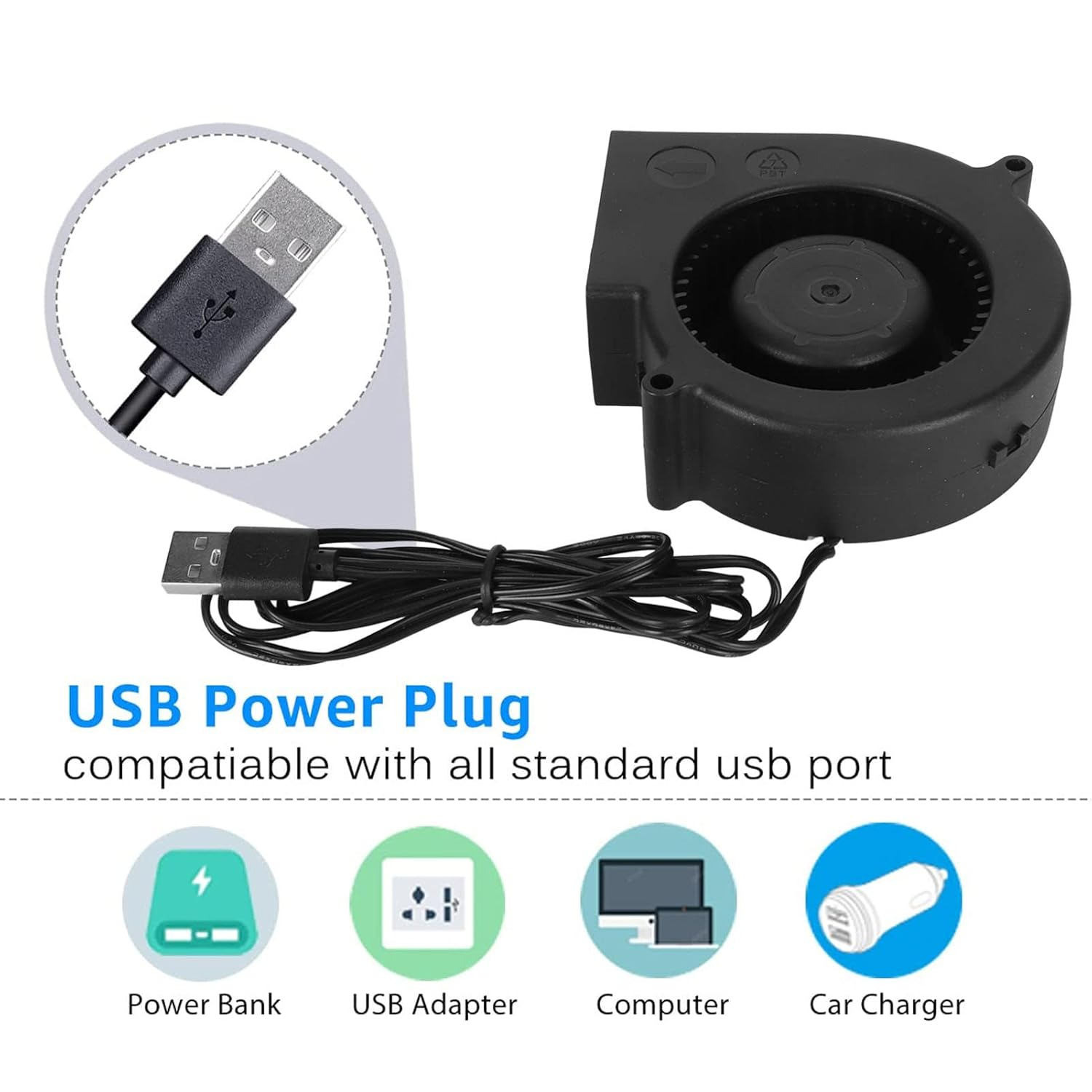 Case Cooling Fan for PC Computer Chassis Electronics 3D Printer, USB Blower Fan 3 Speed Mode DC 5V Brushless 3800RPM 22CFM, Low Noise Quiet Cabinet Cooler image number 4