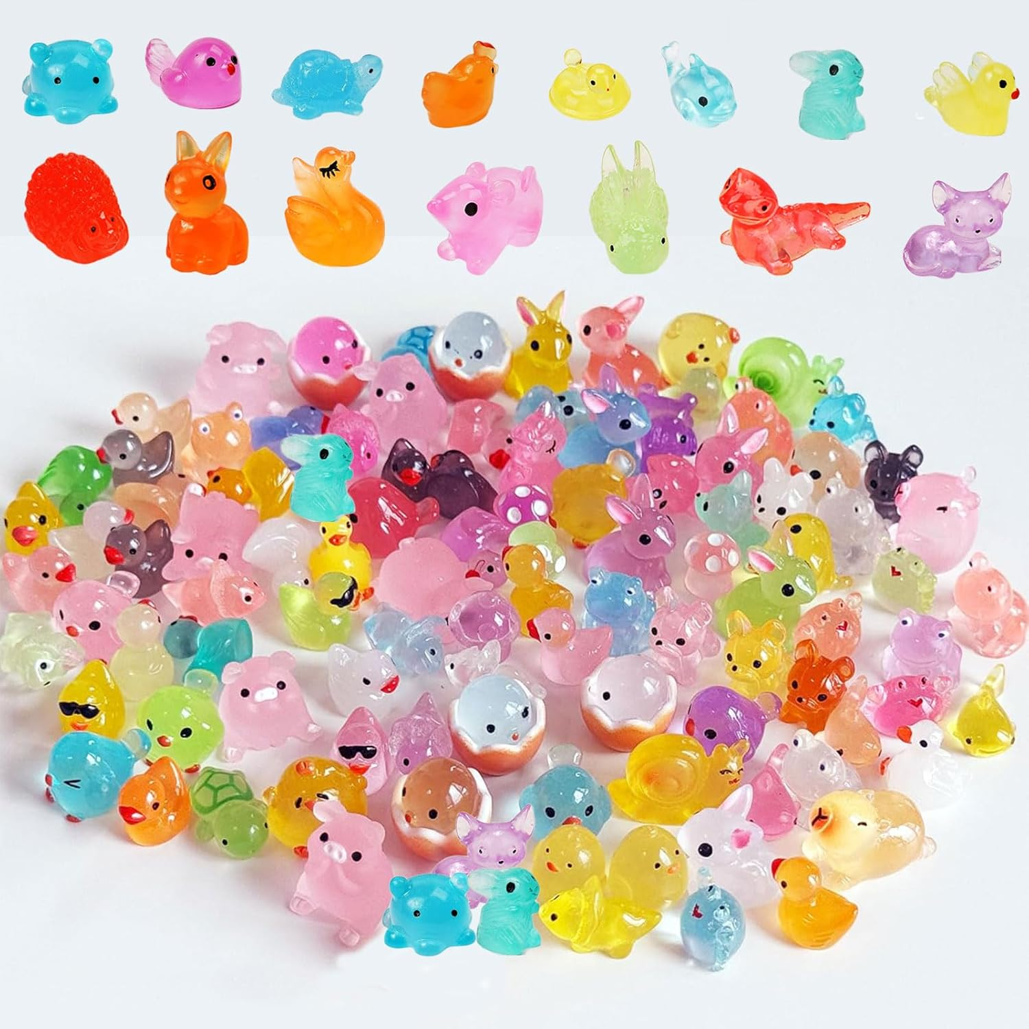 MYTOAU15 Styles Luminous Resin Animals Figures,60Pcs Mini Resin Animals Set for Aquarium Garden Landscape Potted Decorations DIY Accessories(Style & Color Are Random) image number 5
