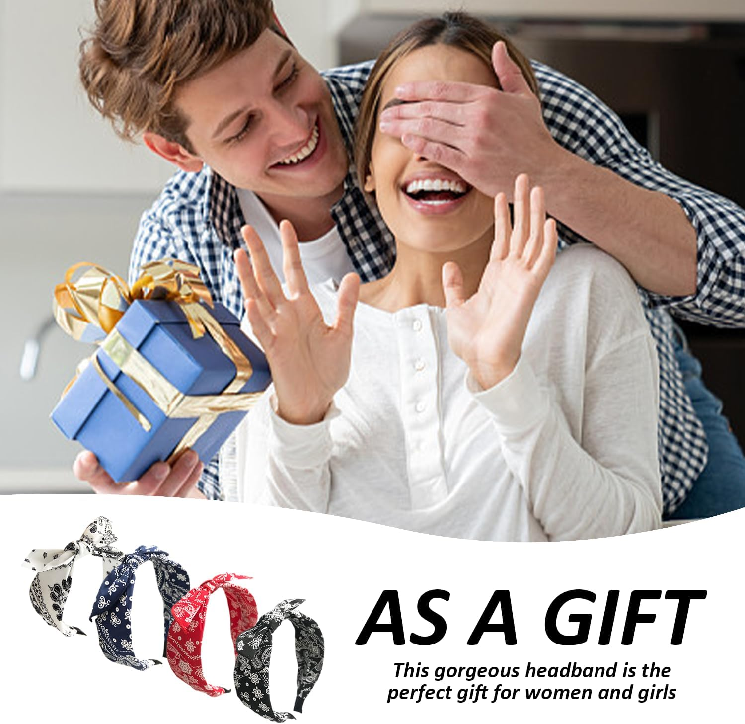 NYGGTYK 4 Pieces Knotted Headbands, White, Red, Navy, Black, Wide Headband, Bow Headband, Women'S Skirt Accessories, Headscarf Bow image number 3