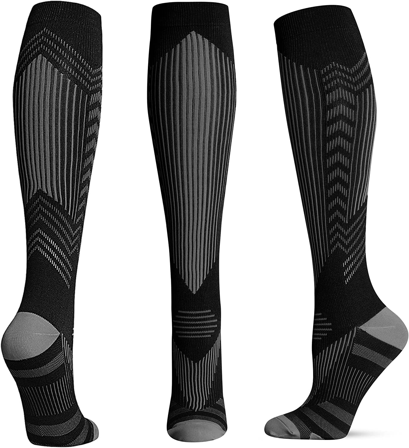 Compression Sports Socks for Men Women 15-20Mmhg Graduated Compression Support Plantar Fasciitis Stockings Reflective Stripe Swellings Knee-High Socks for Running Pain Relief Boosts Circulation image number 6