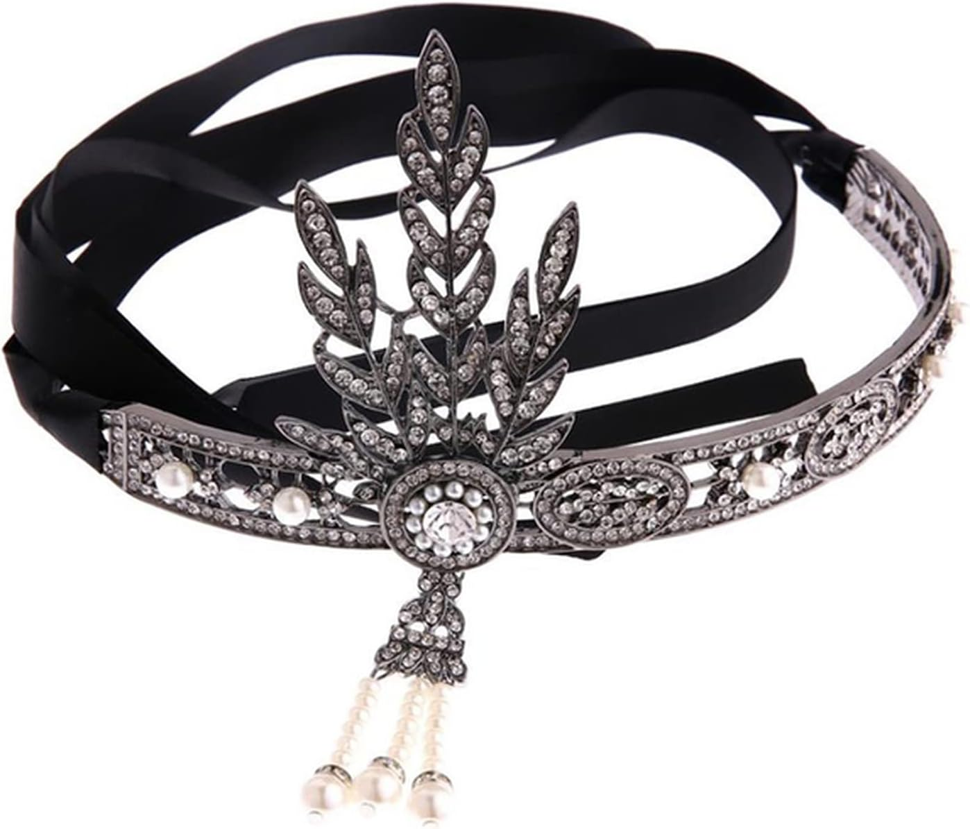 Feather Headband Silver 20S Headpiece Vintage 1920S Headband Flapper Great Gatsby Jewelry Accessories White Feather Headband (Color : Silver Headband, Size : Free Size)