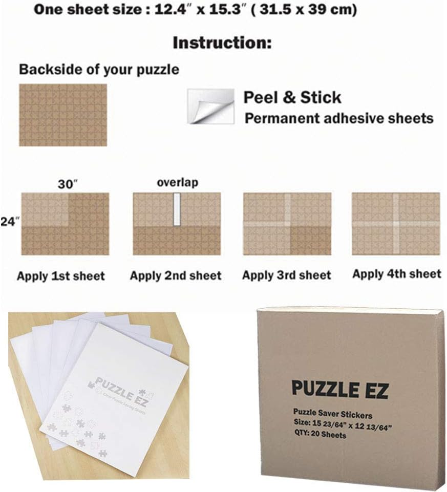PUZZLE EZ Preserve 5 X 1000 Piece Puzzle Glue Sheets Clear Saver Peel and Stick Extra Large Thick No Mess Adhesive Sheets with Hanging Tabs for Puzzle Framing image number 2