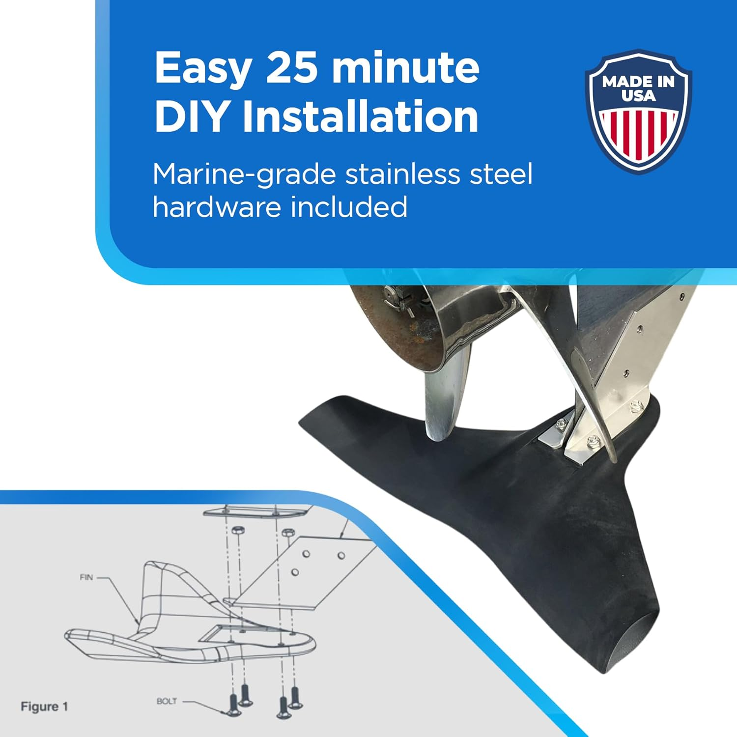 R-35 Hydrofoil Boat Stabilizer for 8-100 HP Motors - Skeg-Mounted Thermoplastic Shield with Stainless Steel Mounting Brackets - Standard Size Fin for Boats under 18 Feet image number 1