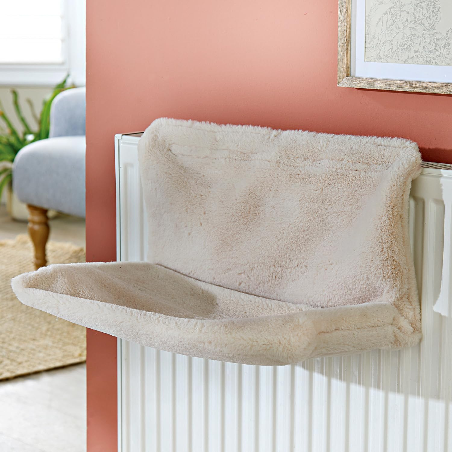 3 PAGEN&reg; Cat Bed for Hanging for All Standard Heaters, Cat Heating Lounger with Soft Plush Fur, Includes Metal Hooks for Hanging, Cosy Cat Hammock, Washable & Warm Cat Bed