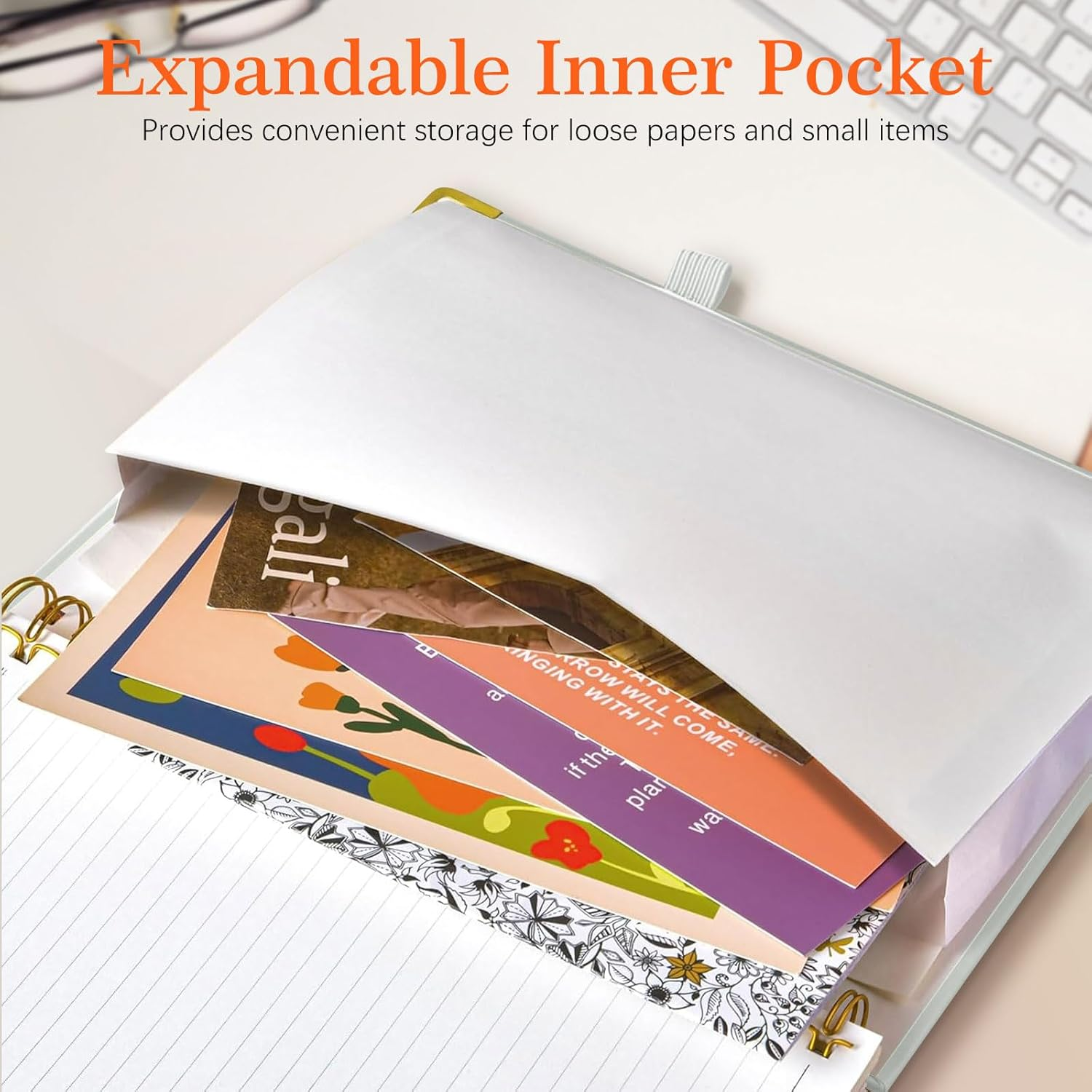 Spardar Hardcover Notebook, 300 Pages, with 5 Removable PVC Dividers and Metal Pen, Spiral Bound, Perfect for Work, Home, and School Notes (White)