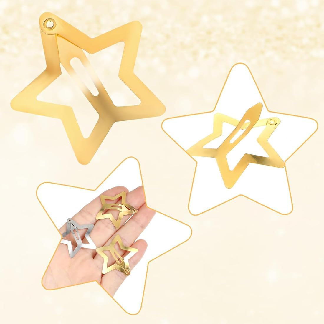 VEOIRXU Pack of 30 Mini Hair Clips 24 Star Hair Clips + 6 Clouds Hair Clip Star Hair Clip Clouds Hair Clip Hair Accessories Pentagram Metal Snap Headpiece for Children Girls and Madame (Gold + Silver) image number 5