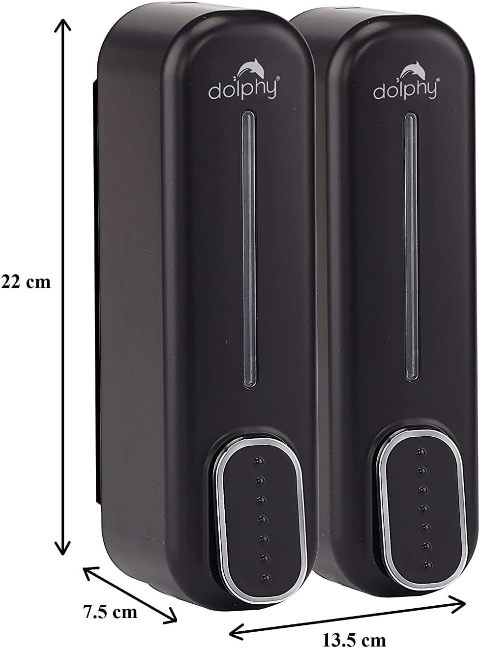 Dolphy 2-Pack Wall Mount Soap Dispenser | 300Ml Each | Black ABS Plastic | Manual | for Liquid Soap, Shampoo, Conditioner, Lotion | Easy Refill | Bathrooms & Kitchens image number 4
