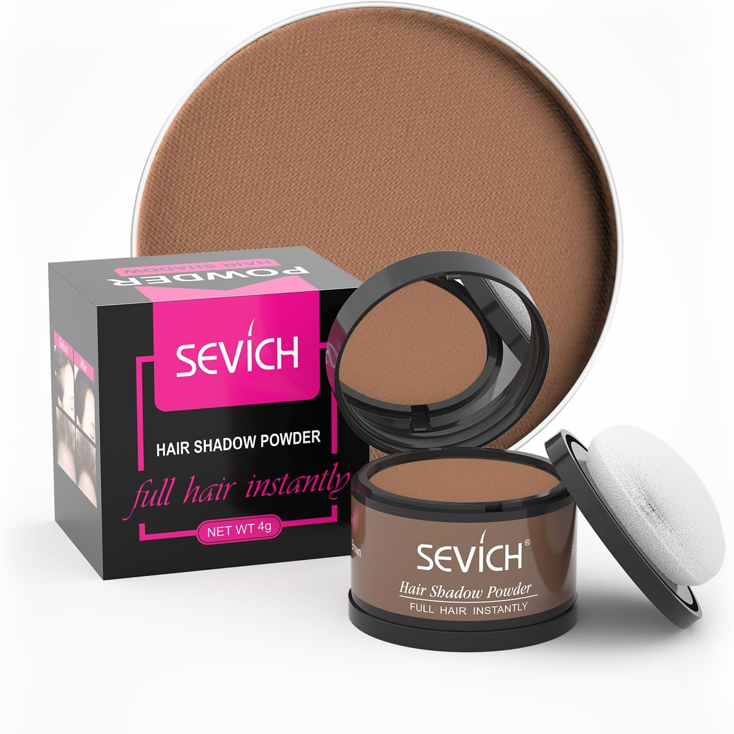 SEVICH Instantly Hairline Shadow - Hairline Powder, Quick Cover Grey Hair Root Concealer, Eyebrows & Beard Line, Hair Root Touch up for Thinning Grey Hairline, Windproof&Sweatproof, Black