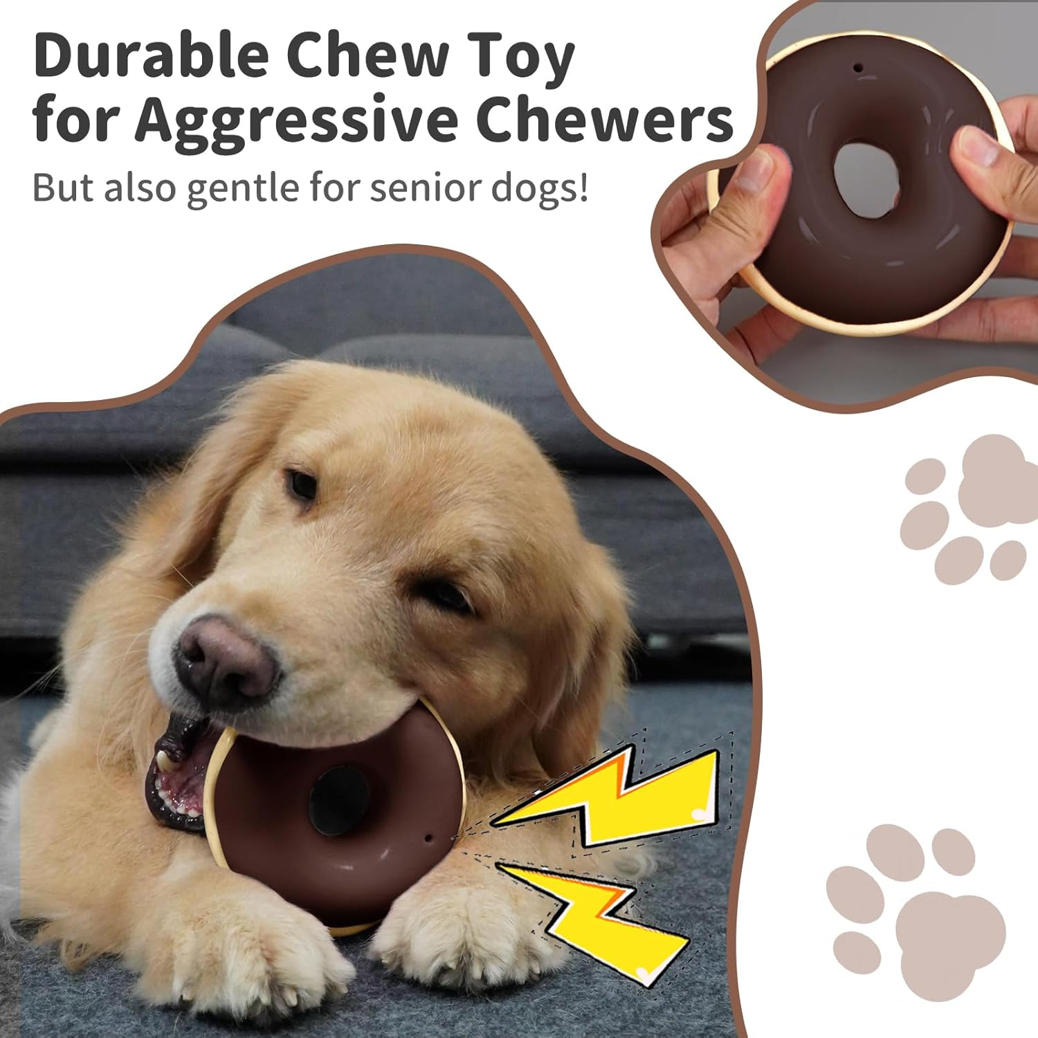 Joybruko Dog Toys for Aggressive Chewers, Indestructible Squeaky Chew Toy to Keep Them Busy, Interactive Rubber Donut with Milk Flavor & Bounce, Teeth Cleaning for Small Medium Large Breed, Brown image number 3