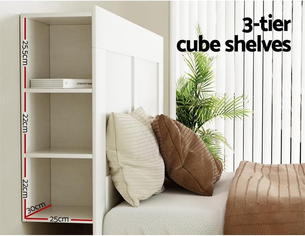Artiss King Bed Headboard, 3-Tier Side Cube Shelves Headboards Tufted Beds Head Frame Base Upholstered with Engineered Wood, 195 X 28 X 111Cm, Modern Design White image number 3