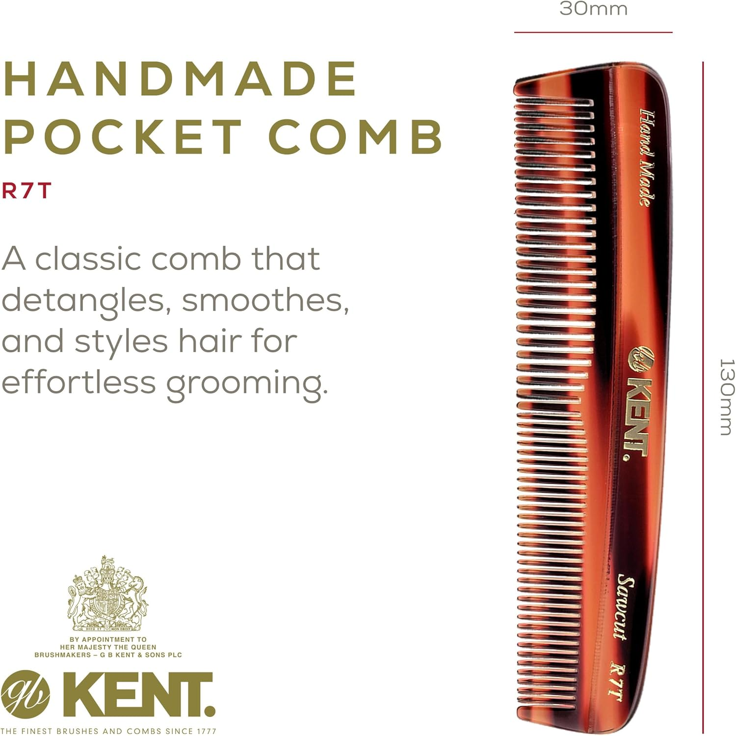 Kent R7T the Apsley Fine Tooth / Wide Tooth Comb for Beard Care and Mustache Comb - Pocket Comb Hair and Beard Comb - Kent Comb for Travel Kit - Hair Combs for Men and Hair Combs for Women Beard Kit image number 2
